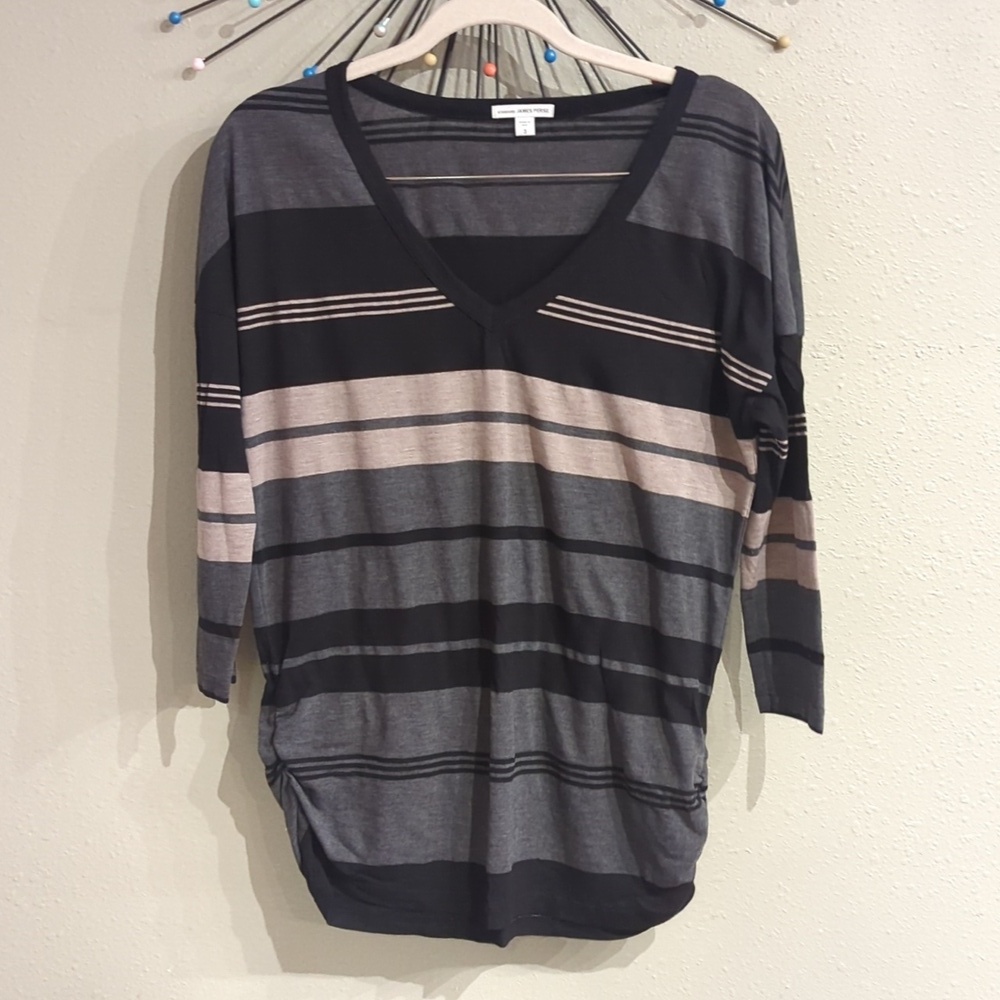 Standard James Perse Striped Top Black Gray Vneck Size 3 Made In USA